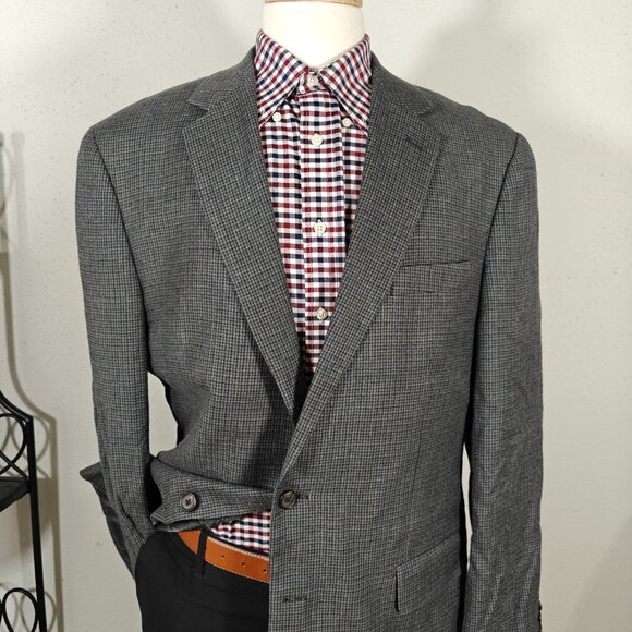 Ralph Lauren Mens Sport Coat Blazer Houndstooth Gray Silk Wool Cashmere Size 44L - Picture 2 of 15